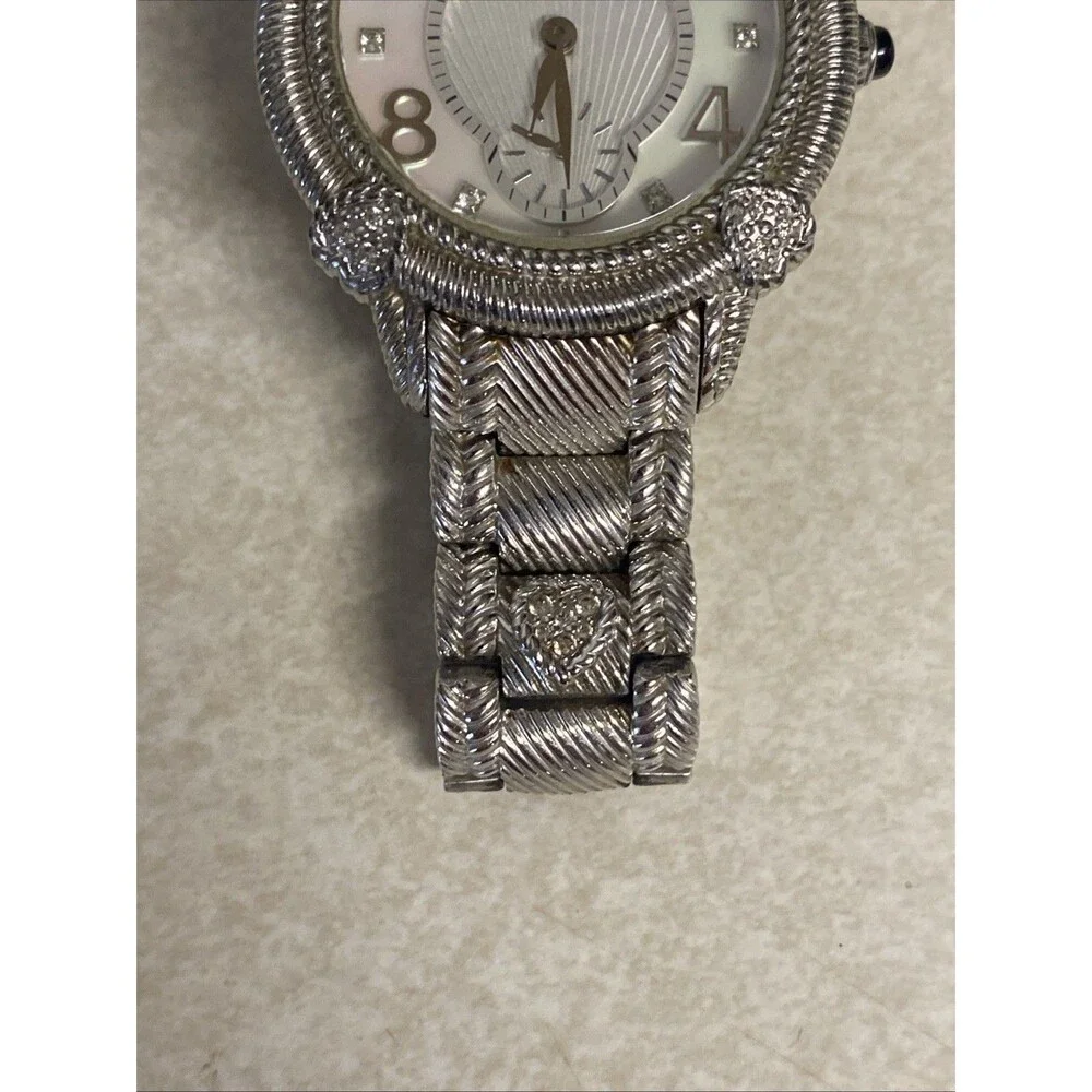Judith Ripka 925 Sterling Silver Watch Swiss Movement MOP Dial Crystal Bracelet